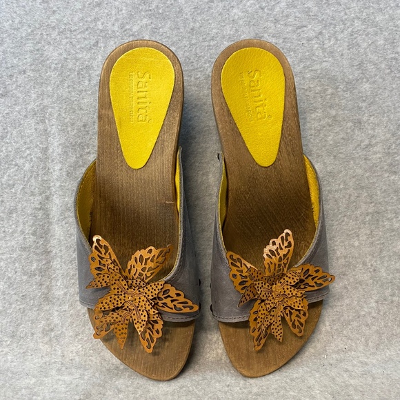 Sanita Size 40 Slip On Sandals Laser Cut Leather Flower Detail So Pretty! - Picture 1 of 12
